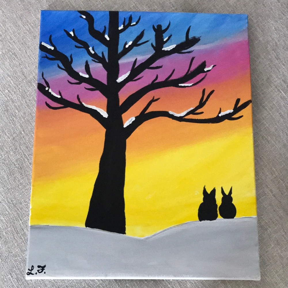 Winter Sunset Silhouette Art Work